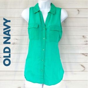 Old Navy Vibrant Green Button-Up Blouse